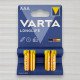 Батарейка лужна Varta Longlife alkaline LR3, AAA, 1,5V, 4шт/уп