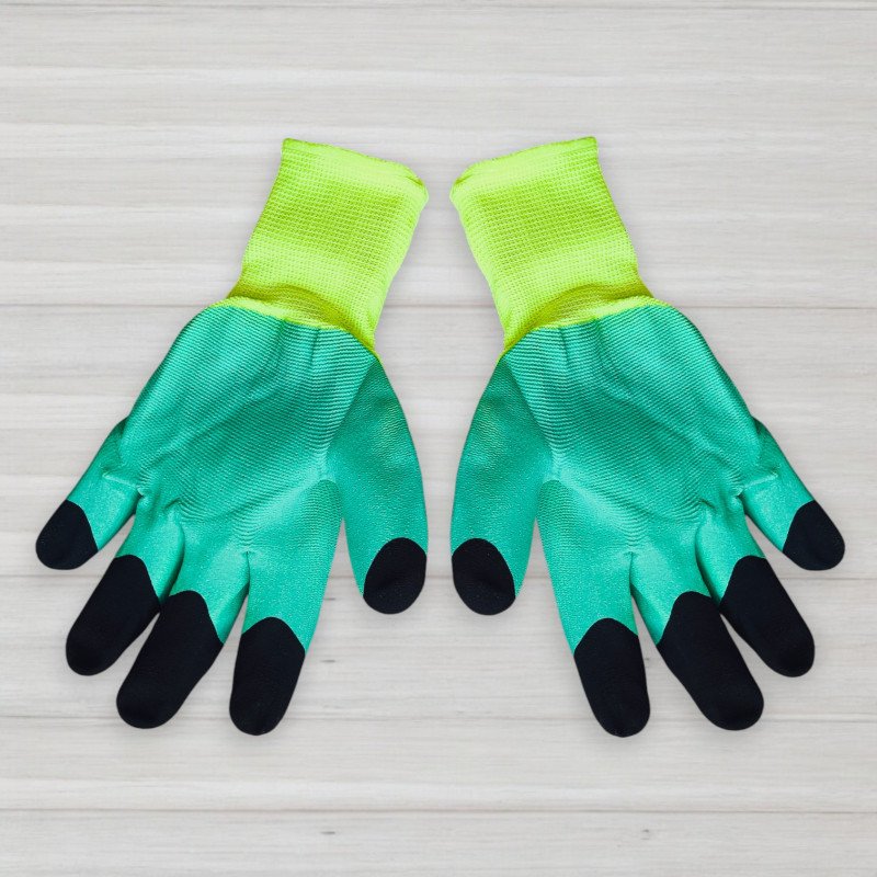 Рукавички нейлонові з частковим латексним покриттям та посиленими пальцями, зелені