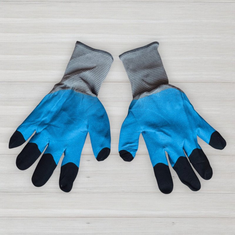 Рукавички нейлонові з частковим латексним покриттям та посиленими пальцями, сині