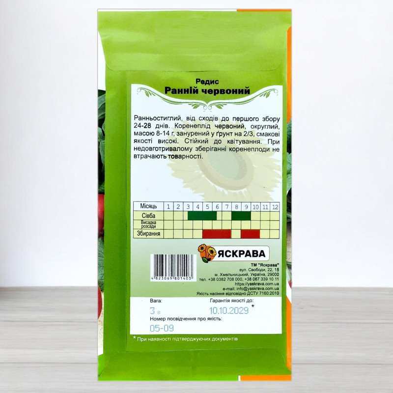 Насіння редису Раннiй Червоний, Яскрава, 3г