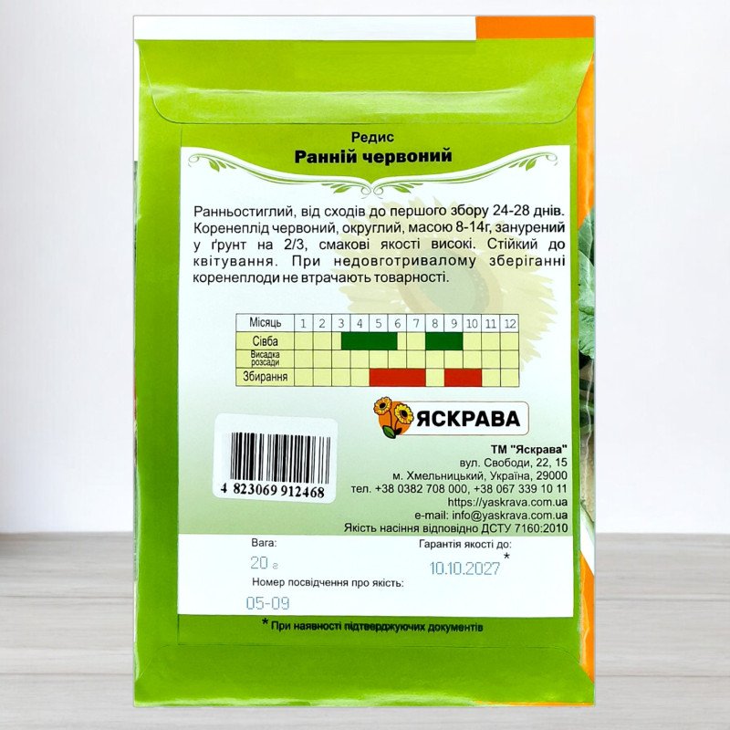 Насіння редису Ранній Червоний, Яскрава, 20г