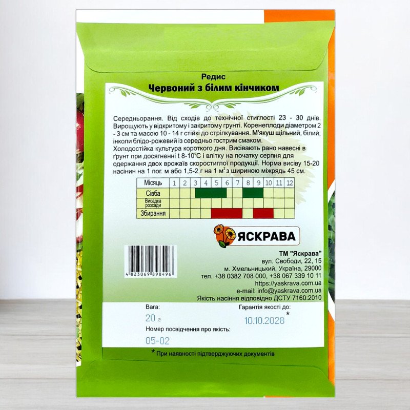 Насіння редису ЧБК, Яскрава, 20г