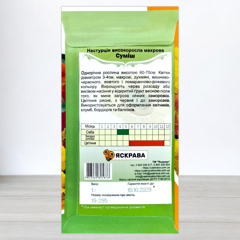 Насіння настурцiї високорослої Махрова Суміш, Яскрава, 1,0г