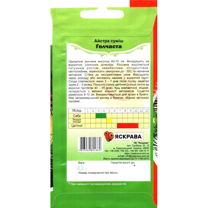 Насіння айстри Сумiш Голчаста, Яскрава, 0,3г