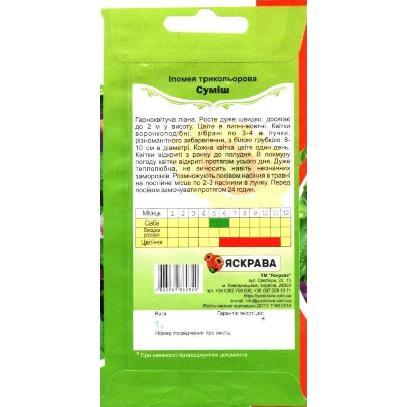Насіння іпомеї трикольорової Суміш, Яскрава, 1г