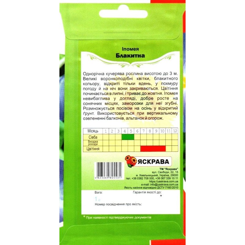 Насіння іпомеї трикольорової Блакитної, Яскрава, 1г