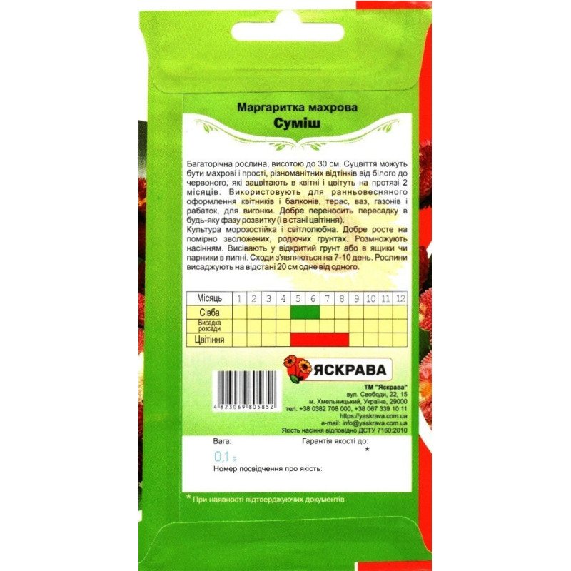Насіння маргаритки махрової Сумiш, Яскрава, 0,1г