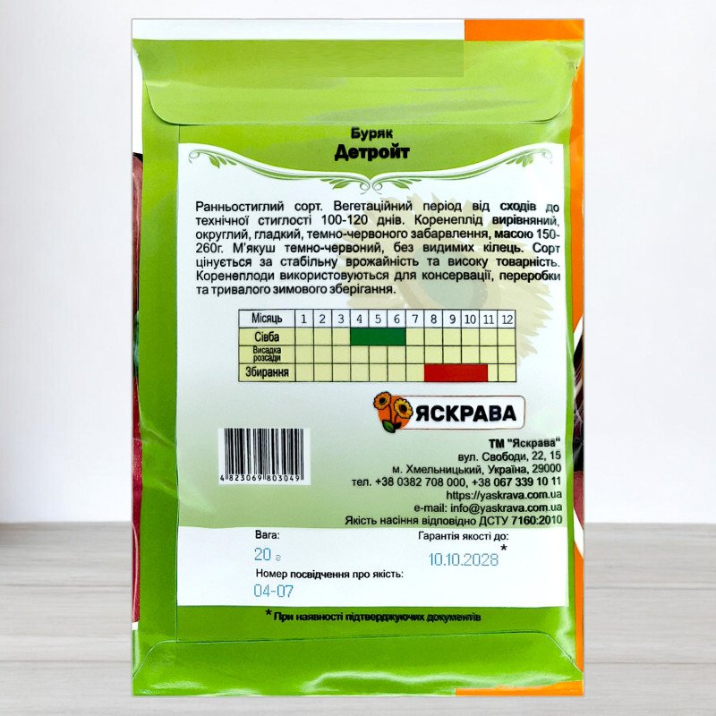 Насіння буряку столового Детройт, Яскрава, 20г