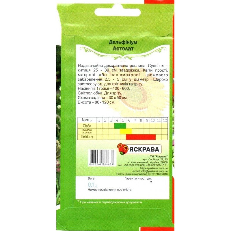 Насіння дельфiнiуму багаторiчного Астолат Рожевий, Яскрава, 0,1г