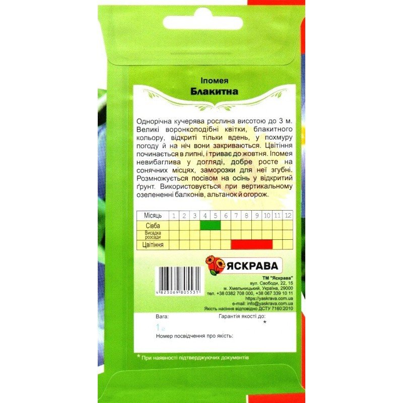 Насіння іпомеї трикольорової Блакитної, Яскрава, 1г