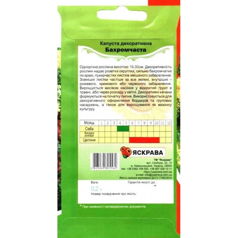 Насіння капусти декоративної Бахромчаста, Яскрава, 0,2г
