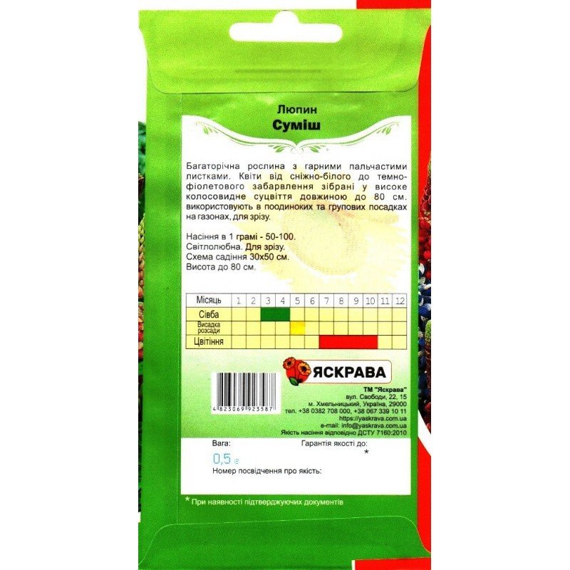 Насіння люпину багаторiчного Сумiш, Яскрава, 0,5г