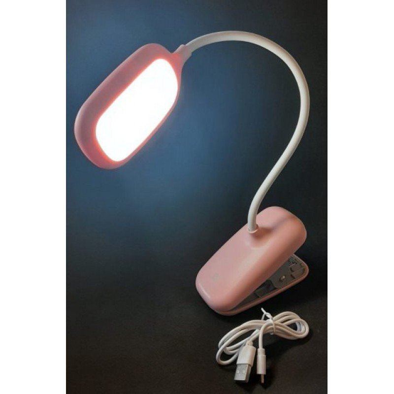 Настільна лампа 18239 з акумулятором та прищіпкою, рожева (Лампи, лампочки)