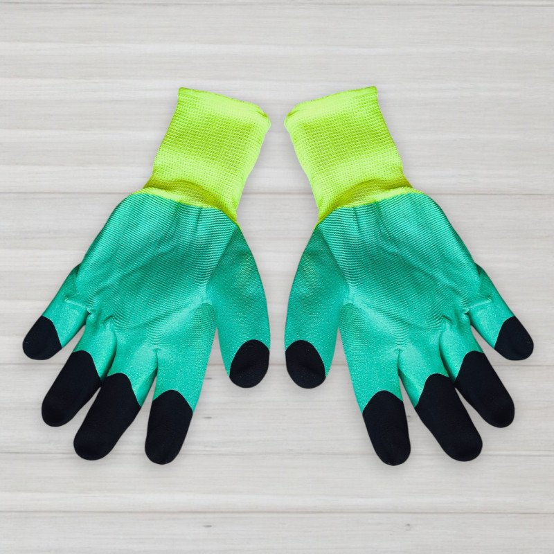 Рукавички нейлонові з частковим латексним покриттям та посиленими пальцями, зелені