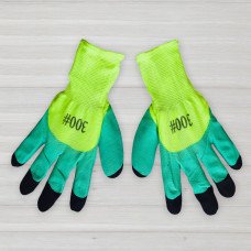 Рукавички нейлонові з частковим латексним покриттям та посиленими пальцями, зелені