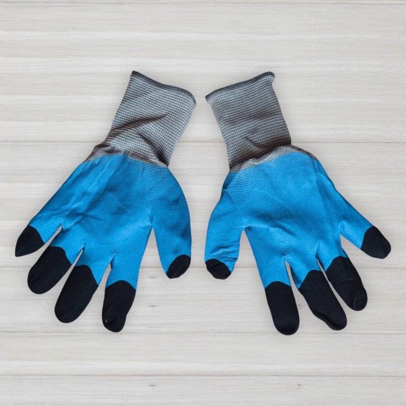 Рукавички нейлонові з частковим латексним покриттям та посиленими пальцями, сині