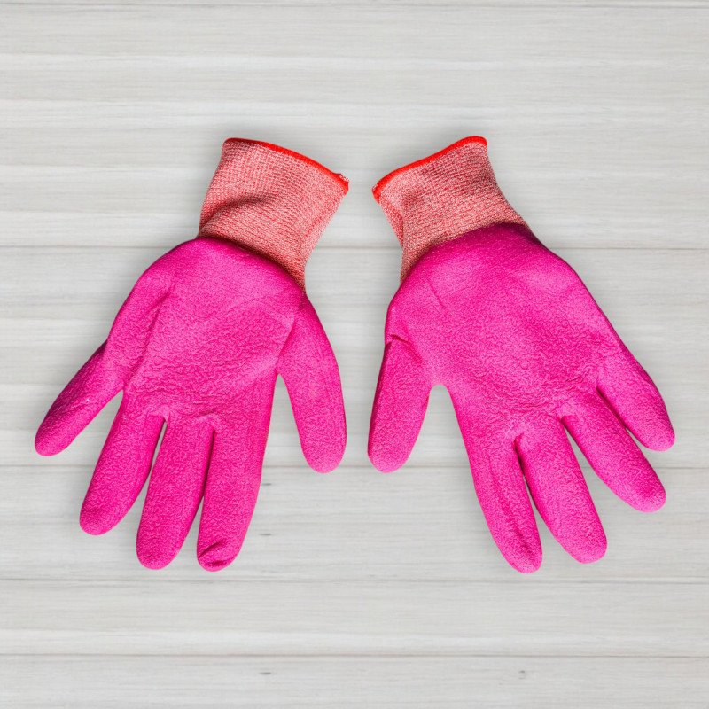 Рукавички стрейчові з частковим поліуретановим покриттям, рожеві
