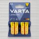 Батарейка лужна Varta Longlife alkaline LR6, AA, 1,5V, 4шт/уп
