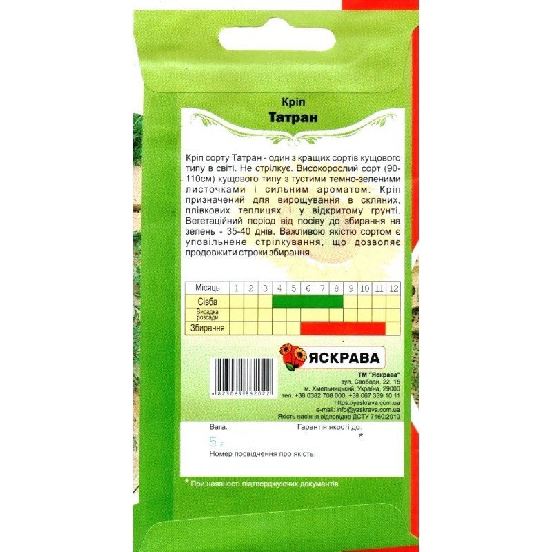 Насіння кропу кущового Татран, Яскрава, 5г