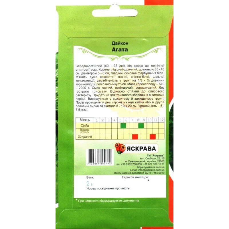 Насіння дайкону Агата, Яскрава, 2г