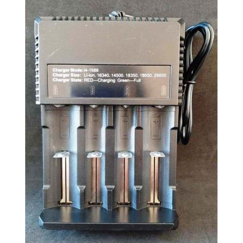 Зарядний пристрій універсальний i4-1688 для акумуляторів 16340, 14500, 18350, 18650, 26650 на 4 слоти (Батарейки, акумулятори,
