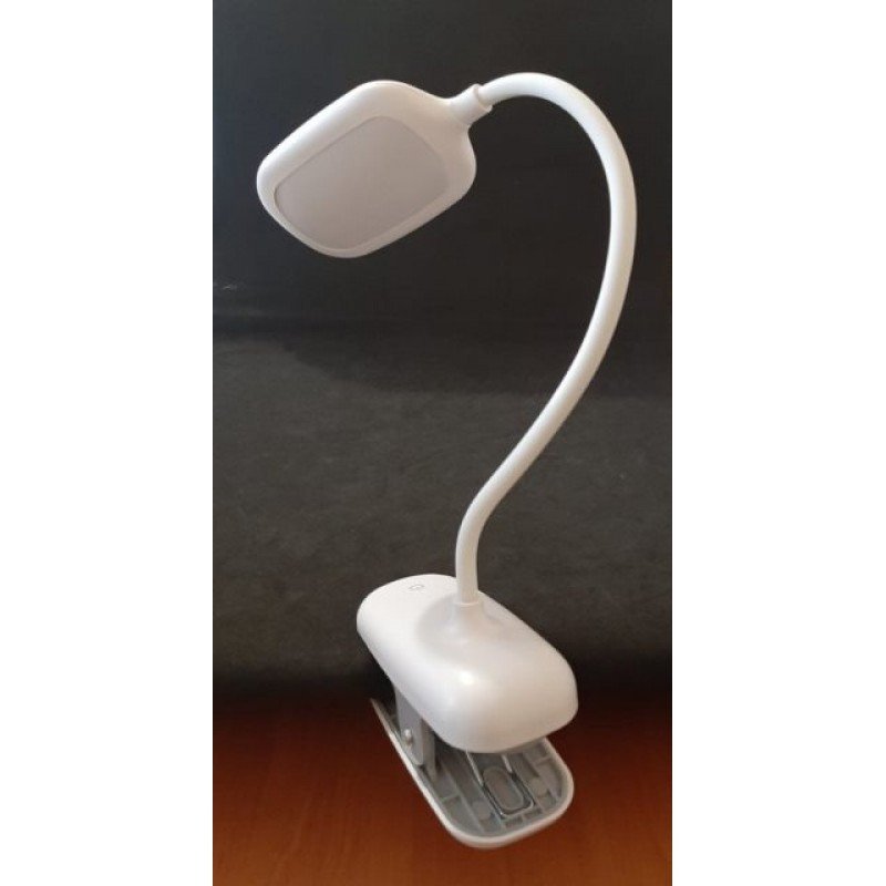 Настільна лампа 18239 з акумулятором та прищіпкою, біла