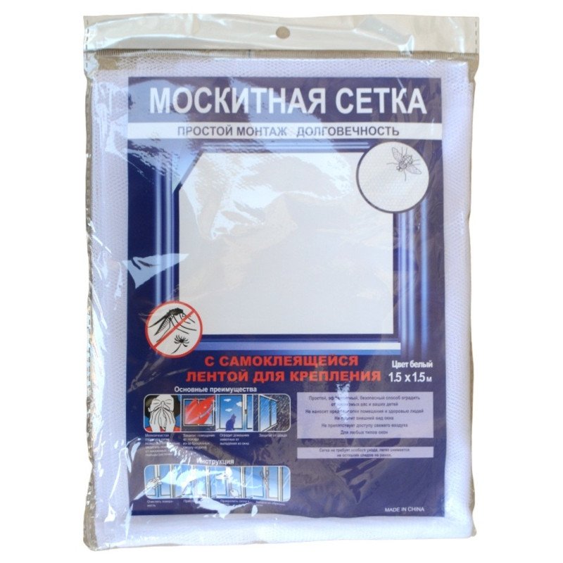Сітка москітна з самоклеючою стрічкою, 1,5 Х 1,5м
