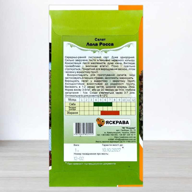 Насіння салату Лолло Росса, Яскрава, 1г